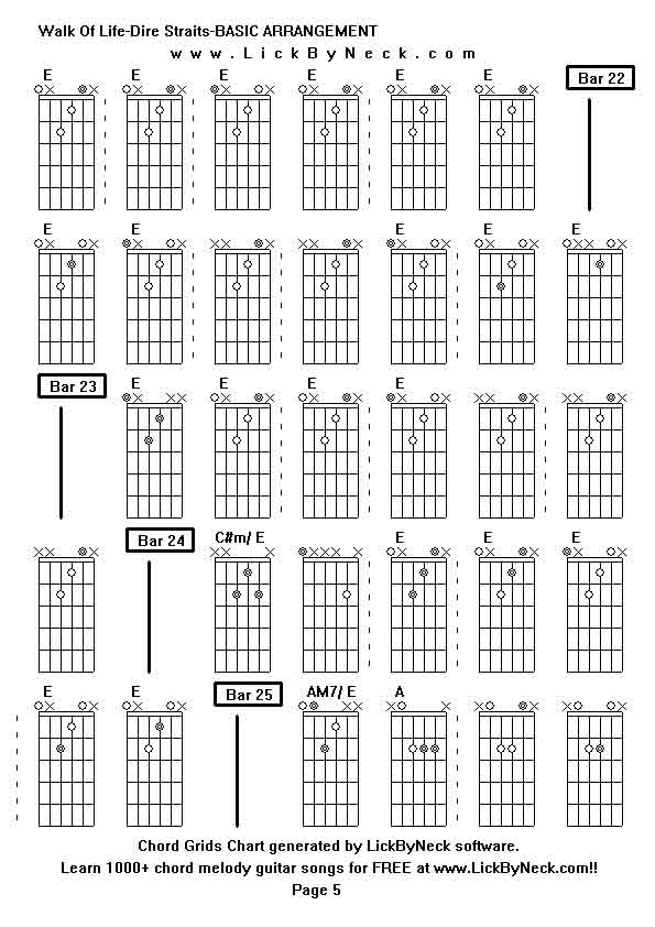 Chord Grids Chart of chord melody fingerstyle guitar song-Walk Of Life-Dire Straits-BASIC ARRANGEMENT,generated by LickByNeck software.